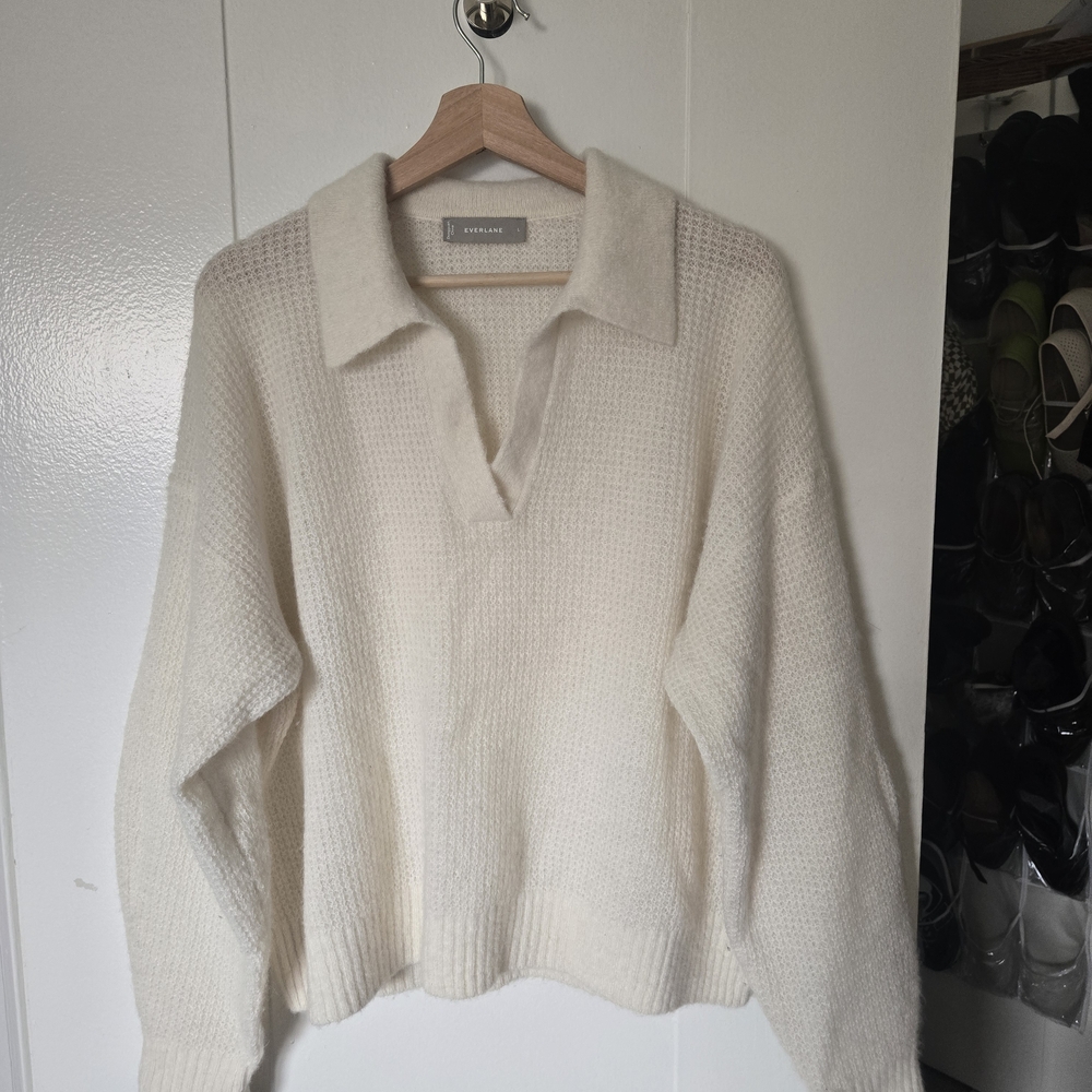 Everlane Alpaca Waffle Stitch Polo Sweater Cream / Ivory